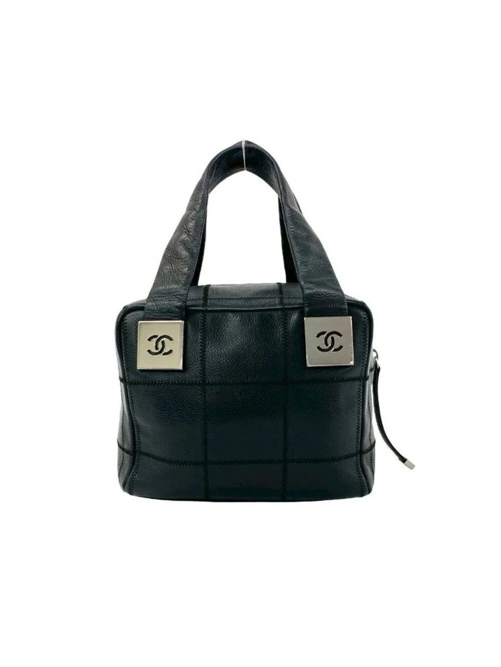 Chanel With Card Choco Bar Caviar Leather Mini Boston Bag Black
